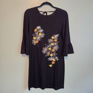 Mamatayoe Dress - Black With Floral Embroidery and Appliqué - Size Medium